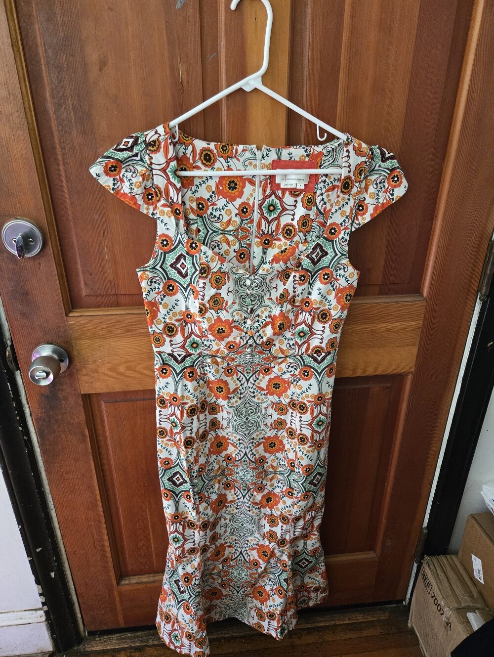 Anthropologie Floral Dress in Orange, Green & Yellow - Picture 2 of 7